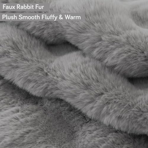 Image of HOKIPO 'FurHug' Premium Faux Rabbit Fur Anti Slip 3 Seater Sofa Mat with 2 Armrest Cover,Cool Grey (NEW-5015-GRY + AR-5149-GRY*2)