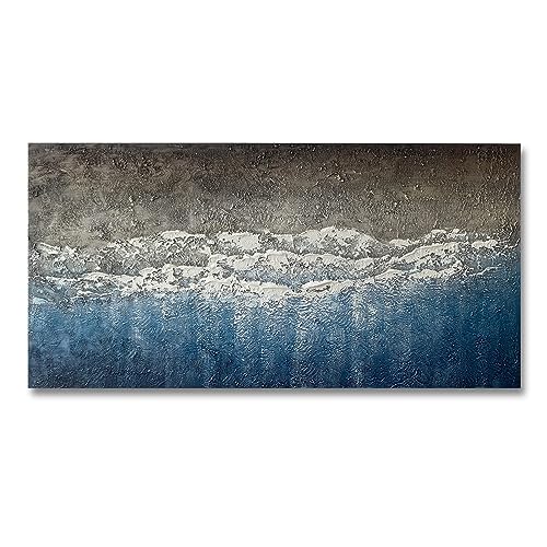 Landswaydecor Blue and Grey Abstract Wall Art Large Size Hand Painted Textured Oil Painting on Canvas for Bedroom