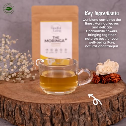 Image of Mindful Eating Pure Moringa Leaves Tea Blended with Chamomile Flowers - Herbal Tea, Natural Ingredients, Dried Drumstick Tree Leaves, Immunity Booster, Caffeine-free, 70g