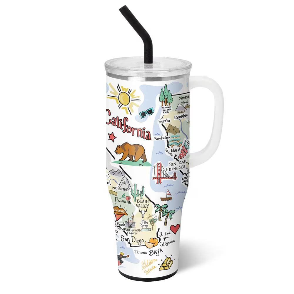 Swig Life 40oz Mega Mug, 40oz Tumbler with Handle and Straw, Extra Large Insulated Tumblers, Cup Holder Friendly Travel Mug (California)