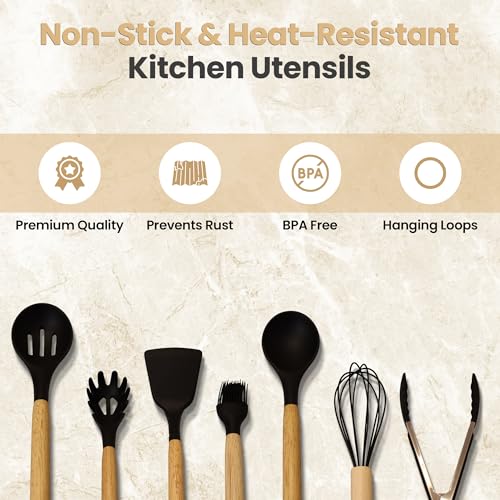 12 Pcs Silicone Cooking Utensils Set with Holder – Heat Resistant, BPA-Free Tools for Non-Stick Cookware – Ideal for Homes, Daily Cooking & Gifting – Black Kitchen Set - Image 6