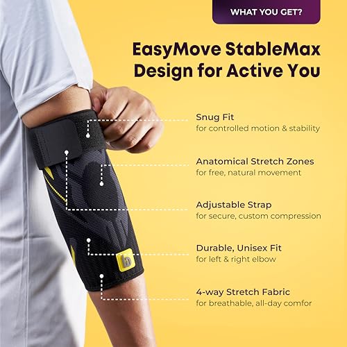 Image of betterhood Premium Elbow Support with EasyMove StableMax Design for Gym, Sports, Day-long Use | Compression Elbow Sleeve for Tennis Elbow, Bursitis, Tendonitis, Arthritis, Injury Recovery (2 Pieces, XL)