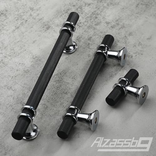 Alzassbg 6 Pack Matt Black and Silver Cabinet Knobs, 2 Inch(50mm) Cabinet Hardware T Bar Knurled Knobs of Metal for Cupboard and Drawers AL6087CP-MB by Alzassbg - Image 3