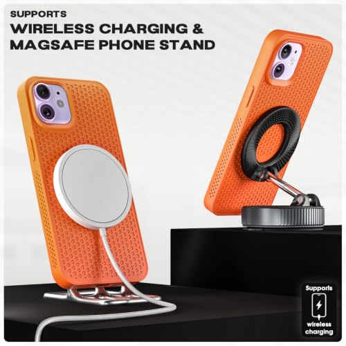 Image of Pikkme Back Cover for iPhone 12 /12 Pro | Honeycomb Cooling Design | Silicone Heat Dissipation | Mag-Safe Compatible | Shockproof Camera Protection Bumper Case (Orange)