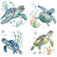 4Pcs Seaturtle Window Sticker: Comes with 4pcs ocean window clings, 6.3 x 6.3 inch(16 x 16cm), including sea turtle, coral, seaweed, bubble, starfish, seashell, beautiful scenery can decorate room and windows well Ocean Window Decals: Our window glas...