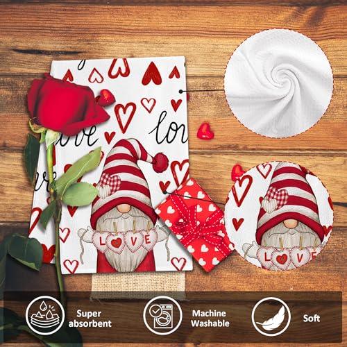 Image of FUTBU Valentines Day Kitchen Towels, Valentines Kitchen Decor Dish Tea Towels 16 inchx23.5 inch Sets of 2, Red Valentine Day Gnomes Decorations for Home Kitchen Towels Housewarming Gifts Bathroom