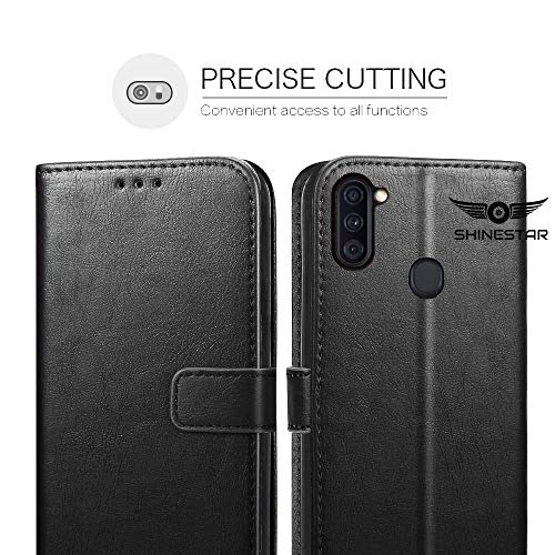 Image of SHINESTAR Samsung Galaxy M11 Flip Back Cover | PU Leather Flip Cover Wallet Case with TPU Silicone Back Case Cover for Samsung Galaxy M11 - (Classy Black)