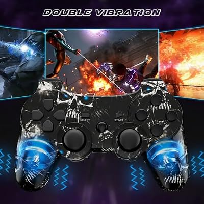 CHENGDAO Controller for PS3 2 Pack Wireless Controller for Playstaion 3 6-Axis with High-Performance Double Virbration, Motion Control, USB Charging Cable (Skull + Galaxy)