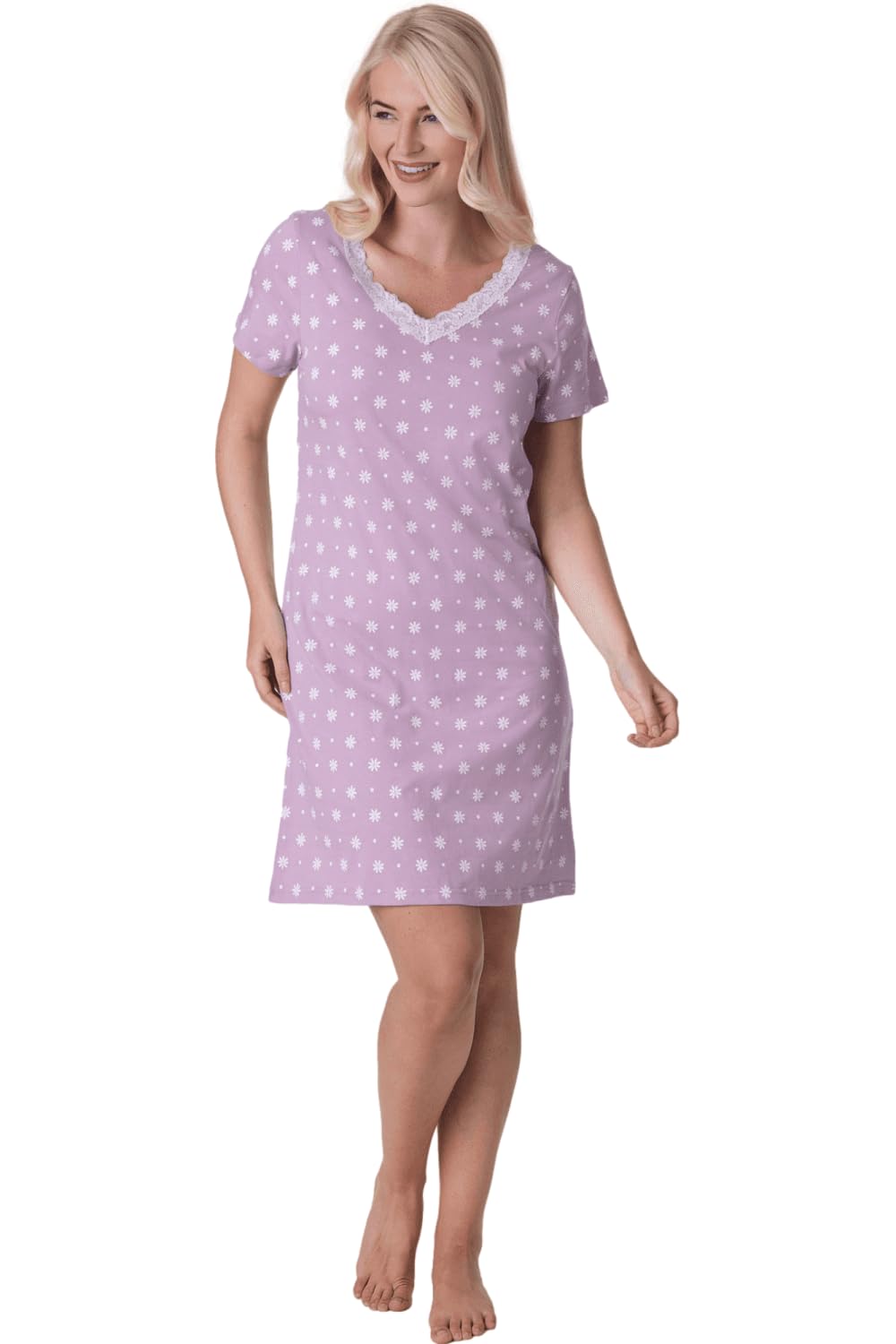 Camille Womens Smooth Soft Cotton Summer Nightshirts 18-20 Lilac Floral