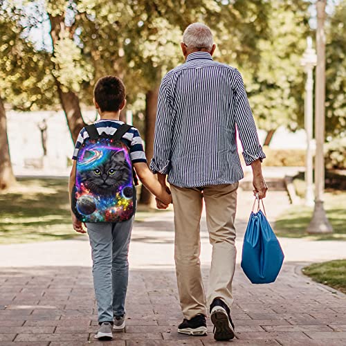 Purple Galaxy Cute Cat Backpack, Simple and Aesthetic Bookbag for Women Men, Lightweight Adjustable Black Backpack for Travel Outdoor Sports, Large Capacity Laptop Bag for Business Office 7