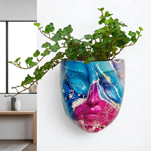 Image of Lady Face Wall Planter | Calm face | Abstract Resin Hanging Planter | 17.5 x 13.5 cm | Wall Decoration | Balcony & Living Room Home Decor (Multicolour)