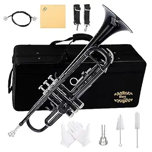 Glory Bb Trumpet - Trumpets for Beginner or Advanced Student with Case, pair of gloves-Black