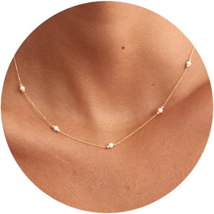 FwlisesaPearl Necklaces for Women, 14k Gold Plated Pearl Choker Necklace Dainty Gold Pearl Necklace Simple Gold Choker Necklaces for Women Trendy Cute Tiny Wedding Pearl Jewelry for Women Gifts,