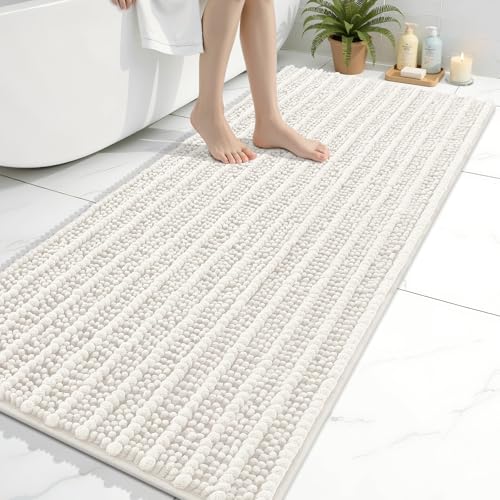 Image of Arotive Luxury Bathroom Ruuner Rugs 54x24, Extra Soft Thick Absorbent Shaggy Chenille Bath Rugs, Machine Wash Dry, Bath Mats for Bathroom Floor, Tub and Shower, Home Decor Accessories, Ivory