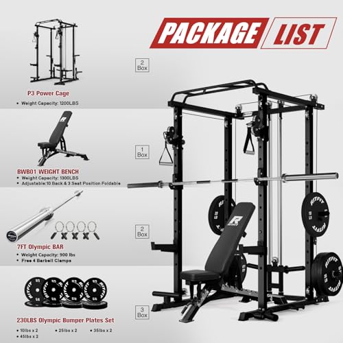 RitFit Multi-Function Garage & Home Gym Package Includes 1200LBS Power Cage PPC03/P3 with Cable Crossover System, Weight Bench, Olympic Barbell Weight Set, Full Body Workout - Image 3