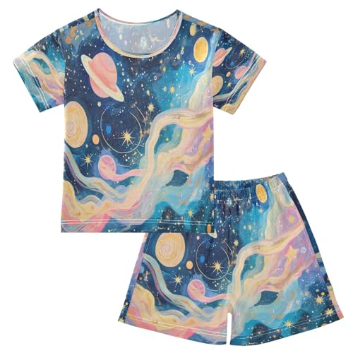 Starry Sky Kids Pjs Set Boys Girls Summer Short-Sleeve Sleepwear Pajamas 2PCS