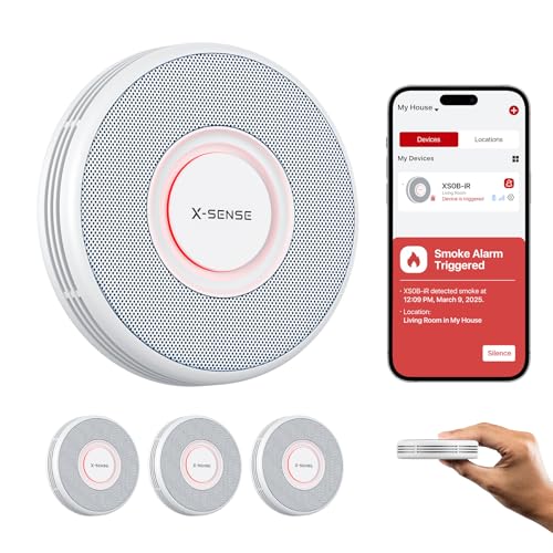 X-Sense Smart Wi-Fi Smoke Alarm with Voice Alerts and 17 Locations Fire Alarm 1.3 in (33 mm) Thick XS0B-iR 3-Pack