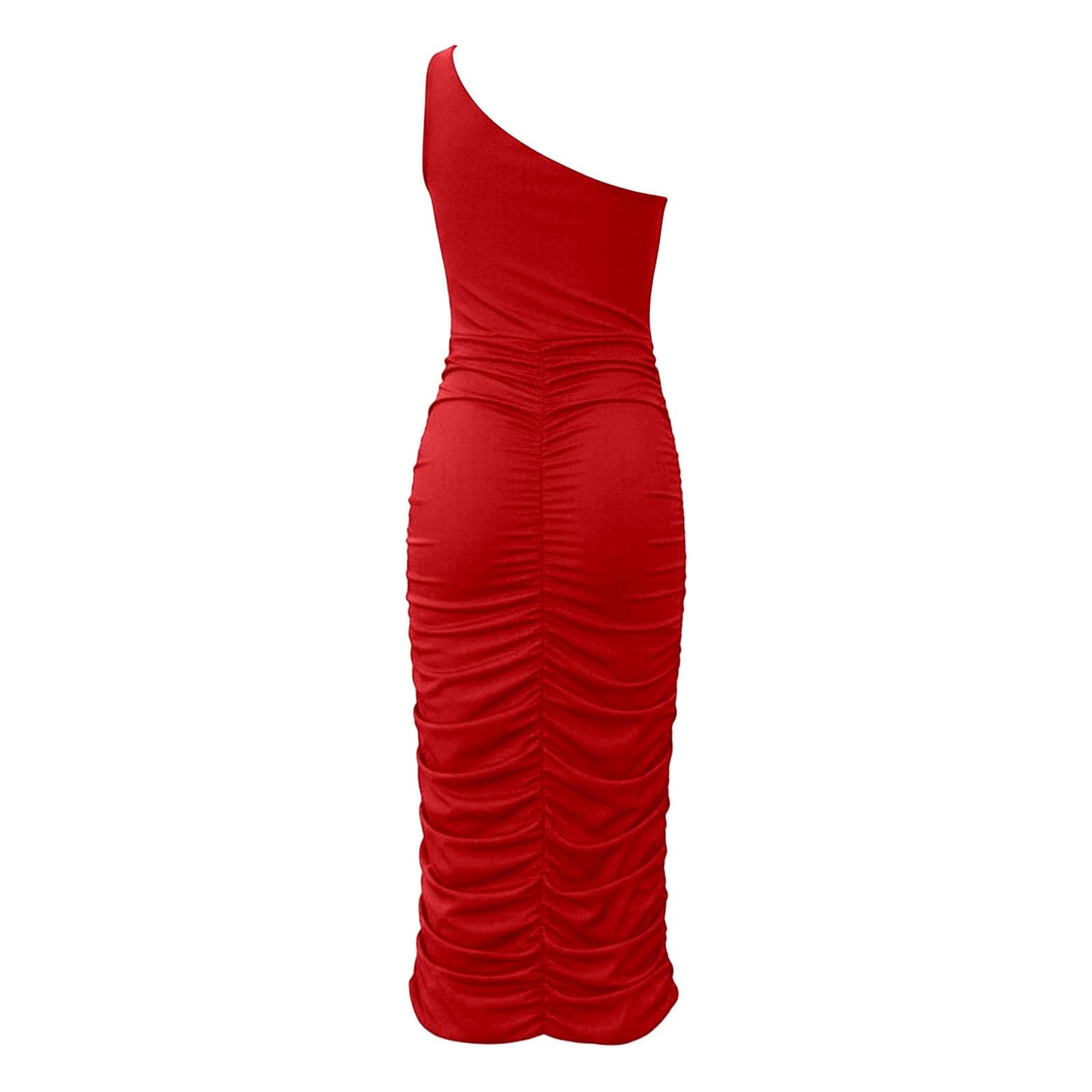 Abito longuette da donna, monospalla increspato, aderente senza maniche, abito da laurea estivo, slim fit, tinta unita, abito da cocktail casual elegante aderente da donna