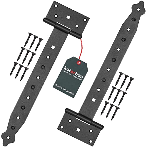 KOTARBAU® T Gate Hinge Set 2 PCS 300 mm (9.84 in) Wooden Gate Door Hinges Shutter Hinges Door Hinge Powder Coated Black