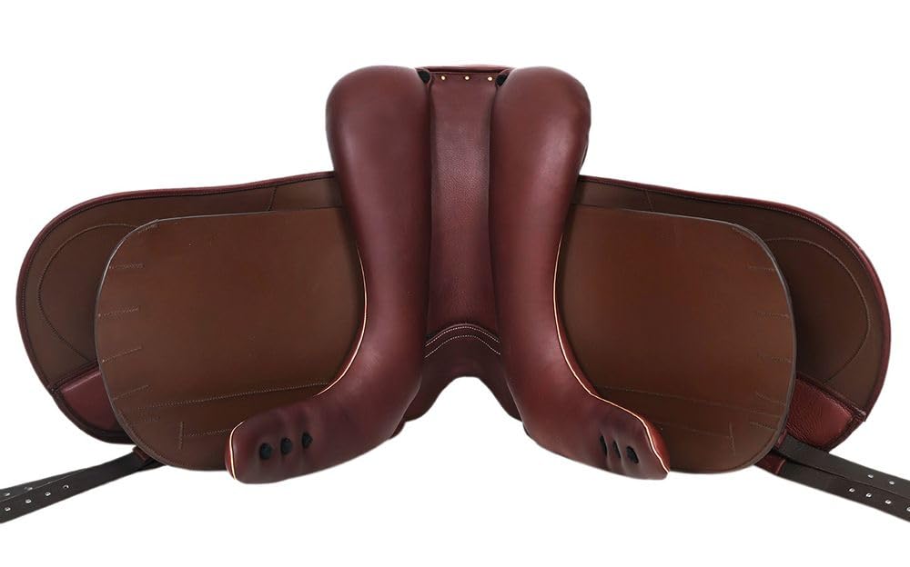 A&M Reitsport Selle de dressage 1146 en cuir, tête interchangeable, arbre en polyflex, marron/beige, taille : 17,5"