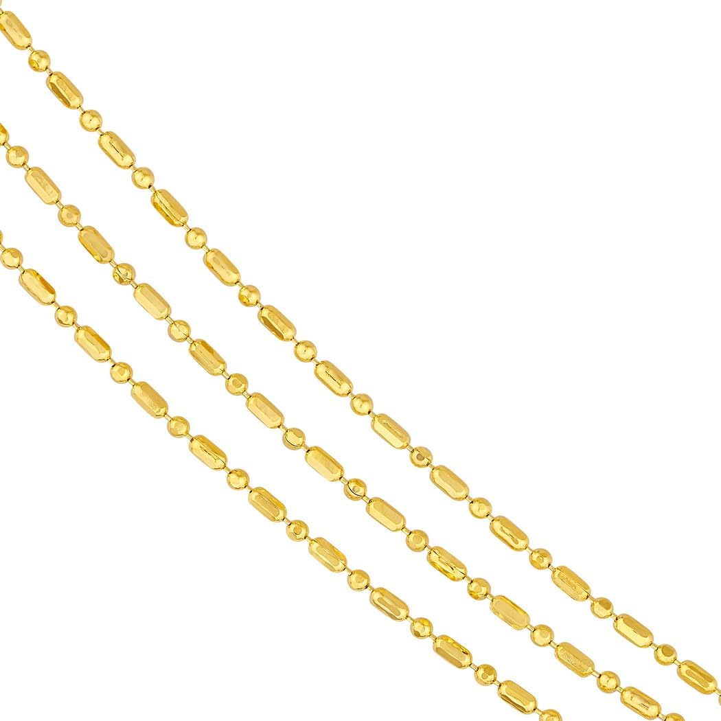 JewelryWeb 14k Yellow Gold Triple Strand Bead And Rice Adjustable Necklace 18 Inch Strand Necklace for Women