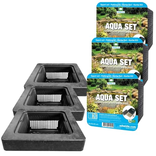 vdvelde.com - Schwebering - 25 cm + Aqua Set - 3 Stück- Abmessungen: Ring 25cm, Korb 19cm- Schwimmendes Insel-Set für 1-4 Pflanzen- Exkl. Pflanzen