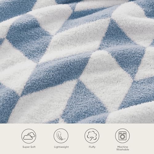 Image of Snuggle Sac Chevron Throw Blanket for Couch, Reversible Super Soft Warm Blankets Cozy Knit Fuzzy Plush Lightweight Throws for Sofa, Bed, Camping, Blue, 50x60 inches