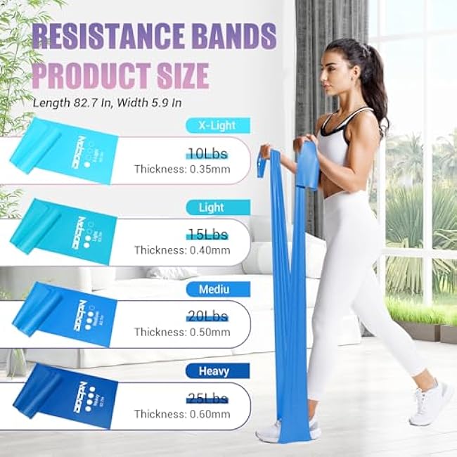 Resistance Bands for Physical Therapy Women, Extended Exercise Stretch Bands for Yoga, Pilates, Rehab, Fitness and Strength Training, Elastic Workout Bands with Training Poster