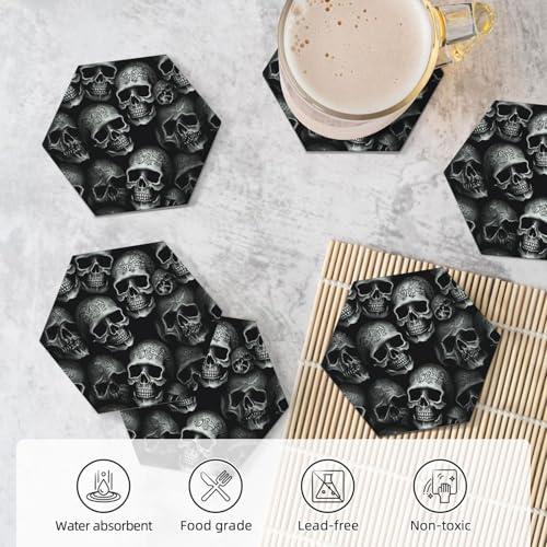 Dessous de verre absorbants contre les taches de boisson avec motif crâne - 6