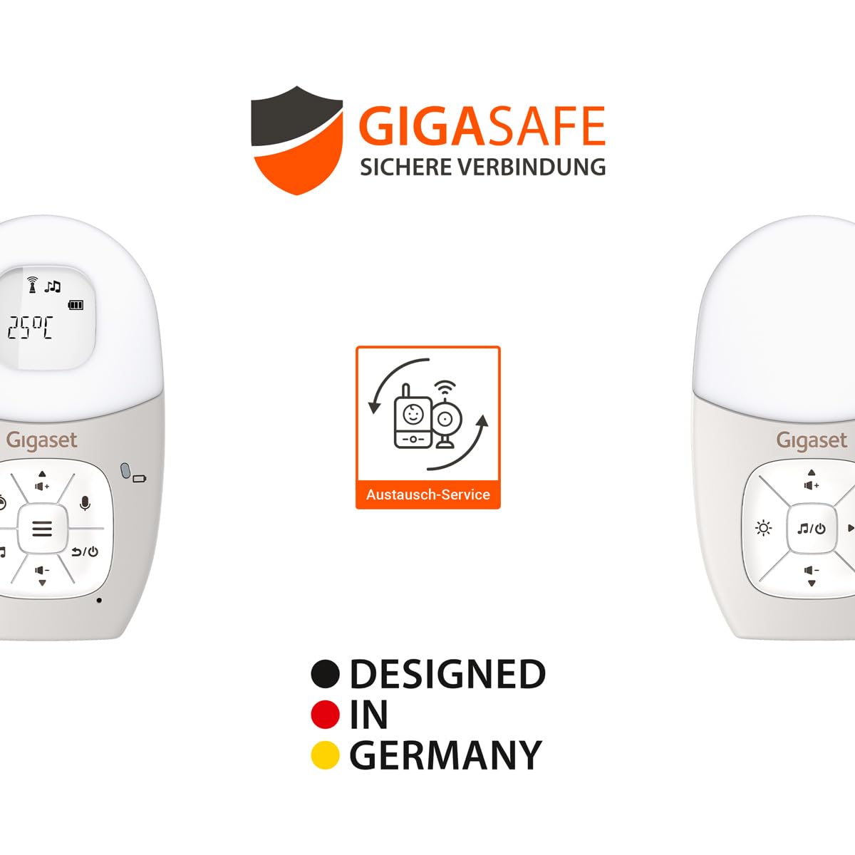 Gigaset Baby 100 Audio – Audio-Babyphone mit DECT-Technologie – Sichere Zwei-Wege-Kommunikation – 300m Reichweite - Fütterungstimer - Temperatursensor - Nachtlicht, Warm Grey [Deutsche Version]