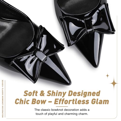 Zelaprox Women's Pointed Toe Slingback Pumps with Adjustable Buckle Strap Patent Leather Bow Knot Closed Heel Pump for Dating Party Work Bridal Wedding Guest Dress Prom2