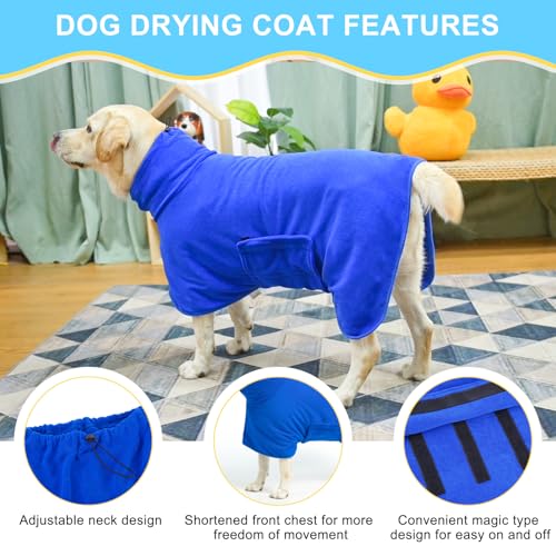 Image of BEAUTYZOO Dog Bathrobe,Dog Drying Coat,Fast Drying Super Absorbent Dog Bath Robe,Adjustable Belly Strap Dog Towels for Drying Dogs Medium Large,Microfibre Soft Dog Robes for After Bath,Dark Blue L