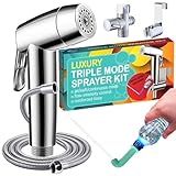 Handheld Bidet Sprayer for Toilet - Triple Mode Spray: Cloth Diaper Washer, Jet Spray & Gentle Stream | Premium Adjustable Hose Sprayer Attachment for Muslim Shower Shattaf | Portable Bidet Included