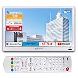 [2025新登場]14V型ポータブルスマートテレビ(Android TV)+Fullseg地デジ内蔵/ネット動画対応/ハイビジョン液晶テレビ/SmartTV(YouTube/primevideo/NETFLIX/GooglePlay)/HDMI/WiFi 2.4GHz/5.0GHz/Bluetooth+IRリモコン(Hey Google機能) (スタンド置き・壁掛け)VESA準拠75×75mm