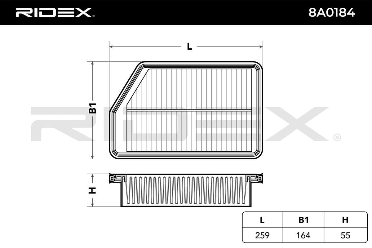RIDEX Luftfilter 8A0184 ix35 (LM, EL, ELH) SPORTAGE (SL) 259mm 