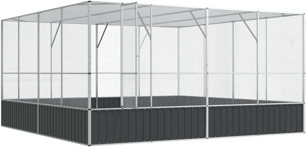 vidaXL Aviary Silver Steel 164.6"x163"x83.5" - Spacious Outdoor/Indoor Bird Cage with Lockable Door, Suitable for Budgies, Parrots, and Small Animals