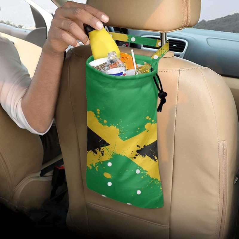 Image of Jamaica Flag Car Trash Bag Bin Hanging, Yellow Stripes Car Garbage Can Accessories for Home, Traveling & Outdoor, Green