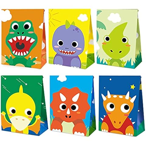 Mocoosy 24Pcs Dinosaur Party Favor Bags, Kids Goodie Bags for Birthday Party Supplies, Dinosaur Candy Treat Bags Small Paper Gift Wrap Bags for Dinosaur Theme Birthday Party Baby Shower Decorations Cover