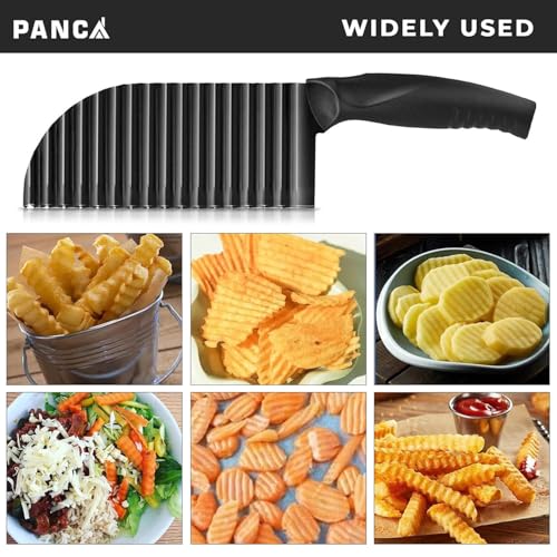Image of PANCA Black Crinkle Knife for Vegetables & Fruits | Wavy Cutter for Potatoes, Salad, French Fries & Chips | Non-Stick Stainless Steel Blade with Ergonomic Handle
