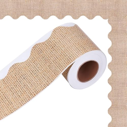 99 Feet Burlap Bulletin Board Border Self Adhesive Scalloped Border Trim Stickers for Bulletin Boards, Desks, Lockers, Home, School or Classroom Decor(2 Rolls)