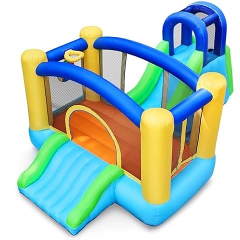 JOYLDIAS Bounce House,Inflatable Bouncer with 370W Air Blower, Jumping Castle with Double Slide, Trampoline,Felt Ball Target Game,Climbing Wall,Basketball Hoop for Toddler Kids Indoor Outdoor Use Cover