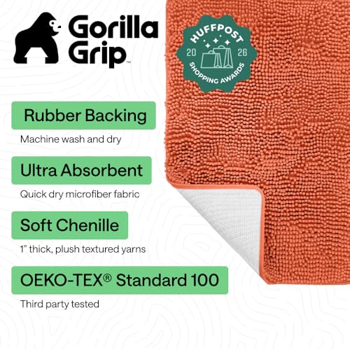 Image of GORILLA GRIP Bath Rug Mat 30x20, Thick Soft Absorbent Chenille, Quick Dry Microfiber Mats, Rubber Backing Washable Shower Floor Rugs, US Designed Bathroom Bathmat Home Decor Accessories, Coral
