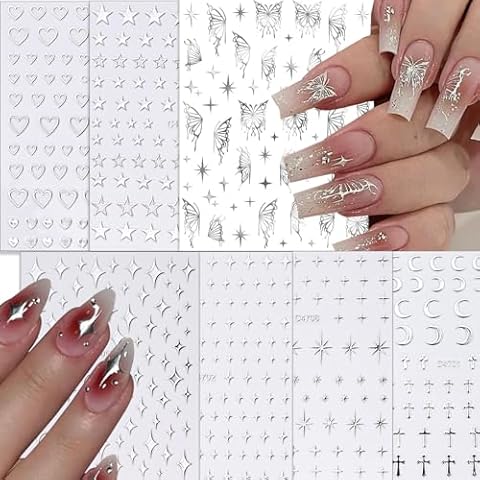 NOOEPC 7 Sheets Metallic Nail Stickers Cover