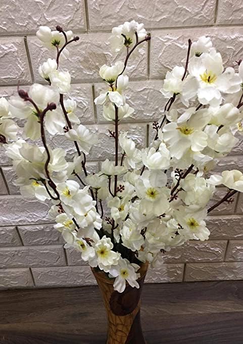 Image of Coolkart Cherry Peach Blossom Orchid Artificial Flower, White & Dark Pink | Pack of 2 Bunch, 14 Stems, For Vase Home Decor, Made in India