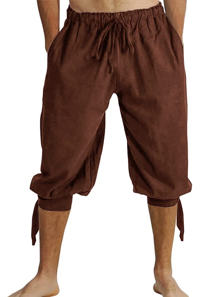 Runcati Kurze Hosen Herren Pluderhose mit Schnürung Wikinger Sommerhose Pirat Mittelalter Kostüm Freizeit Strand Shorts