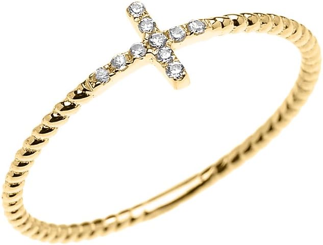 10K Yellow Gold Diamond Accented Sideways Cross Rope Design Statement Ring (K-M Color)