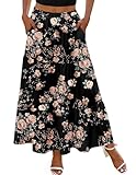 Zeagoo Women's Floral Maxi Skirt with Pockets High Elastic Waist Flowy Ruffle Tiered Casual Summer Boho Aline Skirts
