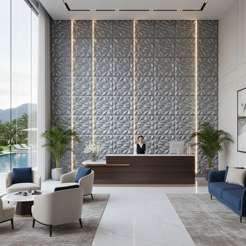 Image of Kayra Decor 3D Wall Panels Diamond Design - Silver Color | 19.7 inch x 19.7 inch (Pack of 18) - Covers 48.42 Sq. Ft | Premium Home & Office Wall Decoration