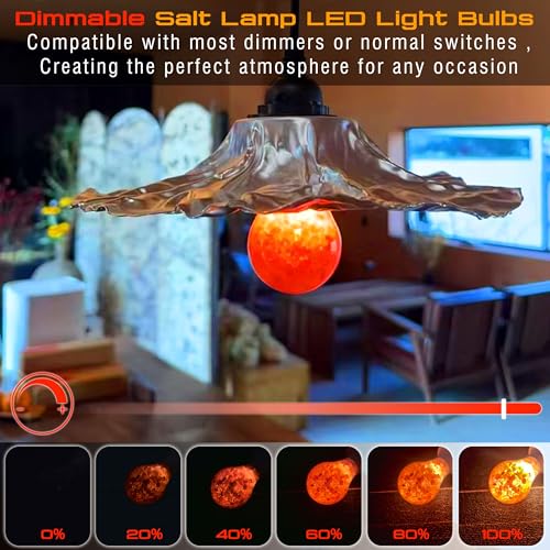 Image of Dimmable Himalayan Salt Lamp LED Light Bulbs, E26 2200K Warm Amber Pink Night Light, 6W Mood Lighting, E26 A60 Salt Rock Stress Relief Bulbs for Bedroom, Decor, Sleep Light, 2pack