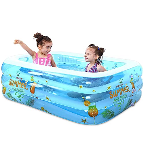 SHWYSHOP Große tragbare Kinderpools, buntes Muster, rechteckig, aufblasbare Pools, langlebig und sicher, geeignet für…